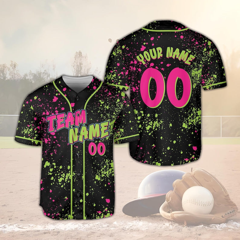 Custom Animals Baseball Jersey, Personalized Name And Number Party Baseball Jersey, Matching Paint Splatter Jersey, Monkey Team Gift baseball jersey product view 5