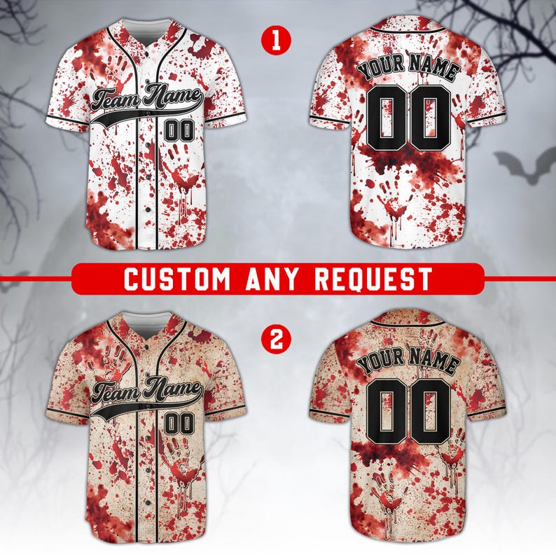 Bloody Horror Halloween Baseball Jersey, Custom Name And Number Halloween Jersey, Creepy Halloween Team Jersey, Personalized Halloween Gift baseball jersey product view 3