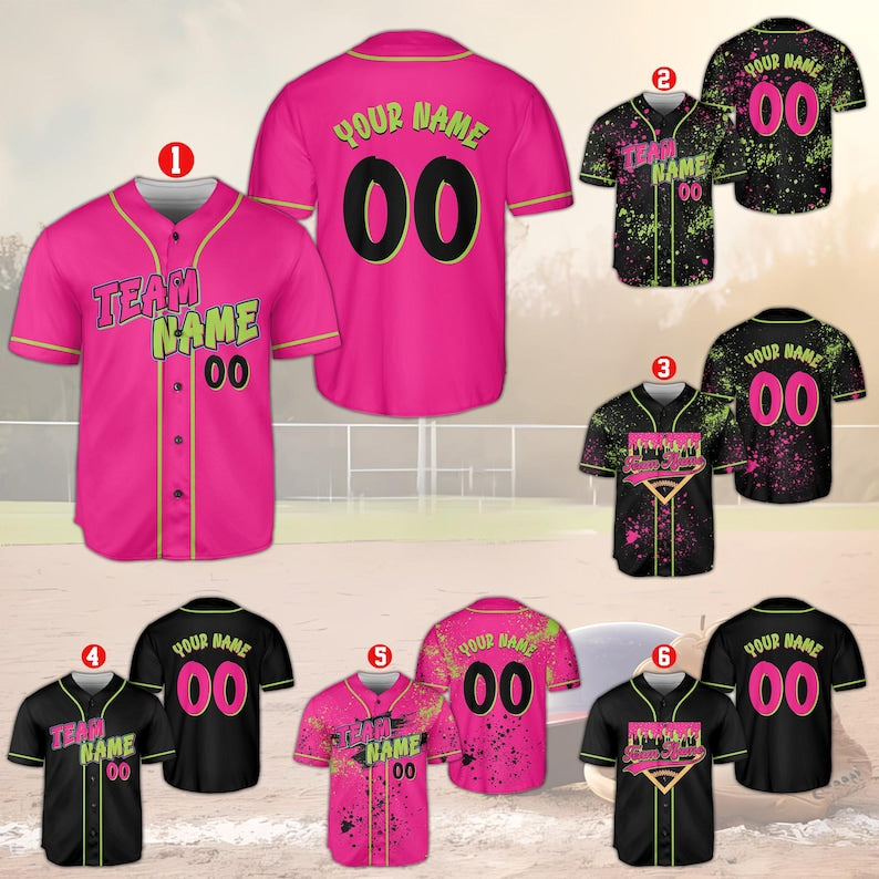Custom Animals Baseball Jersey, Personalized Name And Number Party Baseball Jersey, Matching Paint Splatter Jersey, Monkey Team Gift baseball jersey product view 1