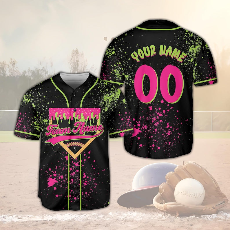 Custom Animals Baseball Jersey, Personalized Name And Number Party Baseball Jersey, Matching Paint Splatter Jersey, Monkey Team Gift baseball jersey product view 2