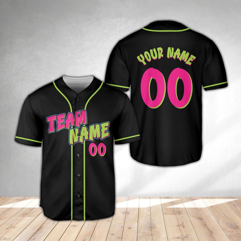 Animals Baseball Jersey, Monkey Team Custom Name And Number Baseball Jersey, Pink And Black Paint Splatter Jersey, Team Party Uniform baseball jersey product view 3