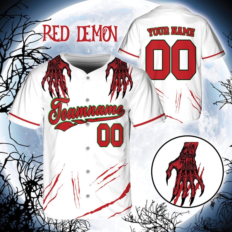 Custom Horor Halloween Baseball Jersey, Personalized Name Number Creepy Halloween Jersey, Baseball Uniform, Creepy Halloween Jerseys baseball jersey product view 2