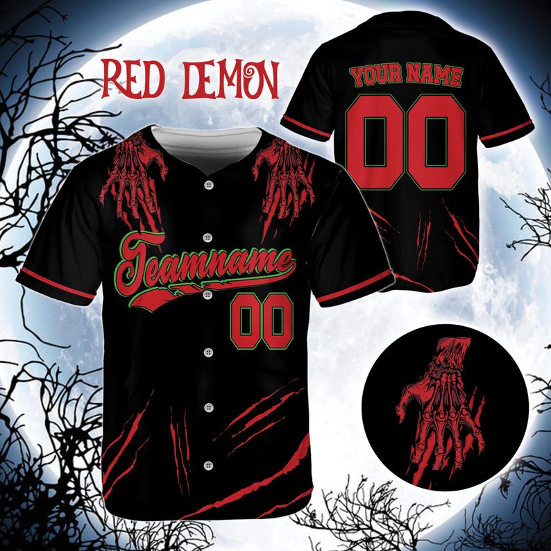 Custom Horor Halloween Baseball Jersey, Personalized Name Number Creepy Halloween Jersey, Baseball Uniform, Creepy Halloween Jerseys baseball jersey product view 3