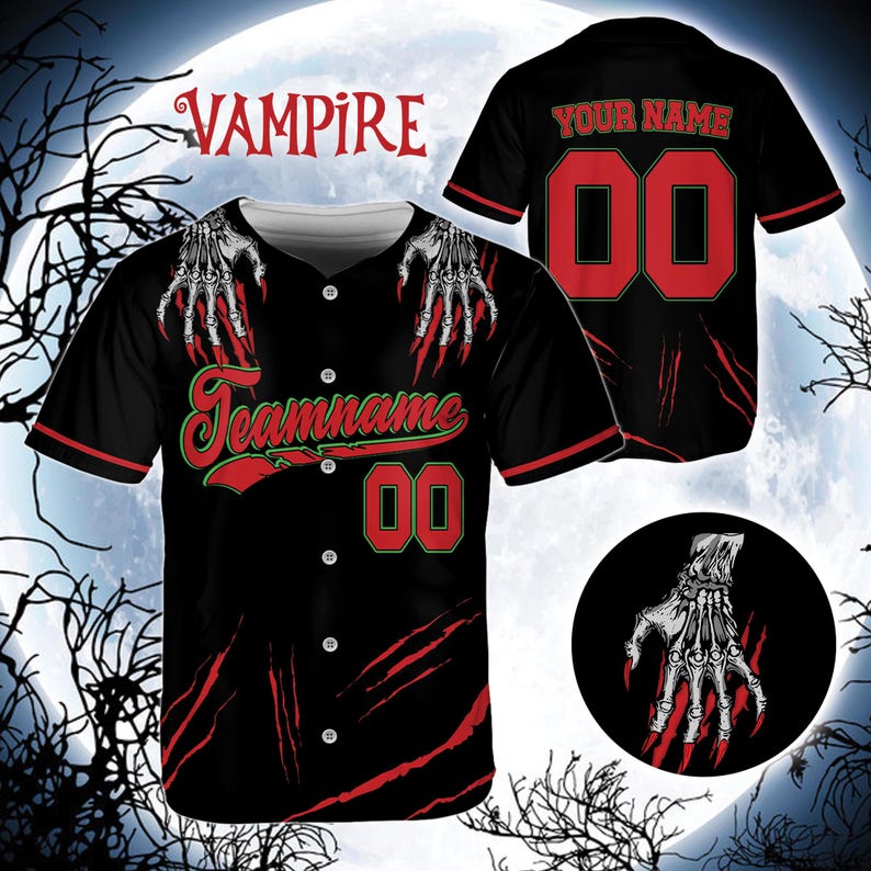 Custom Horor Halloween Baseball Jersey, Personalized Name Number Creepy Halloween Jersey, Baseball Uniform, Creepy Halloween Jerseys baseball jersey product view 5