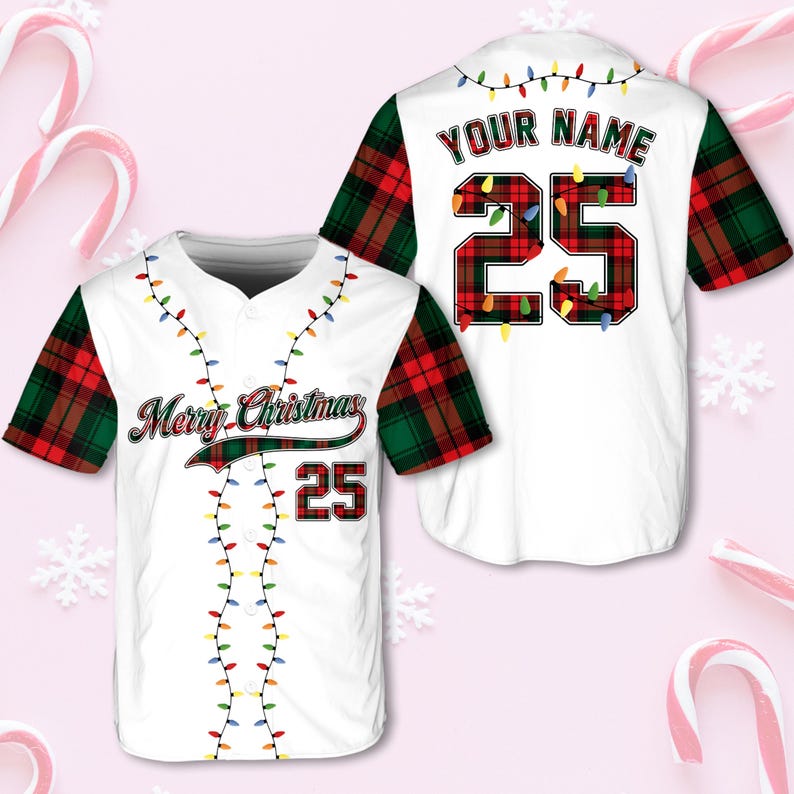 Christmas Jersey Personalized Jersey Merry Christmas Shirt Baseball Christmas Family Xmas Shirt Custom Baseball Shirt Holiday Jersey baseball jersey product view 4