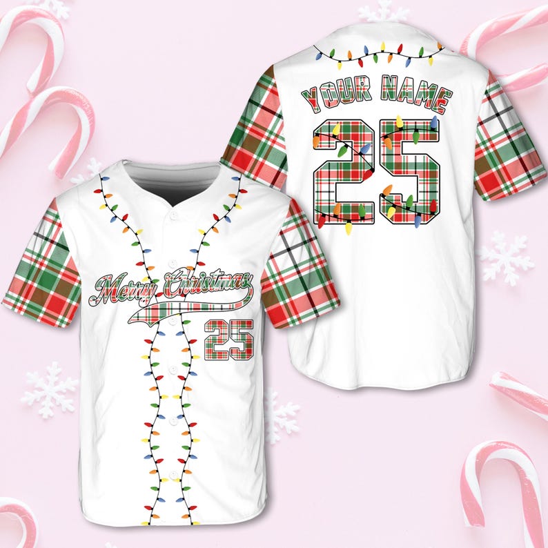 Christmas Jersey Personalized Jersey Merry Christmas Shirt Baseball Christmas Family Xmas Shirt Custom Baseball Shirt Holiday Jersey baseball jersey product view 3