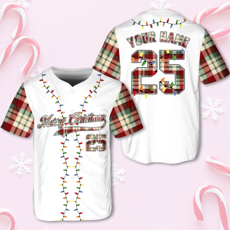Christmas Jersey Personalized Jersey Merry Christmas Shirt Baseball Christmas Family Xmas Shirt Custom Baseball Shirt Holiday Jersey baseball jersey product view 2