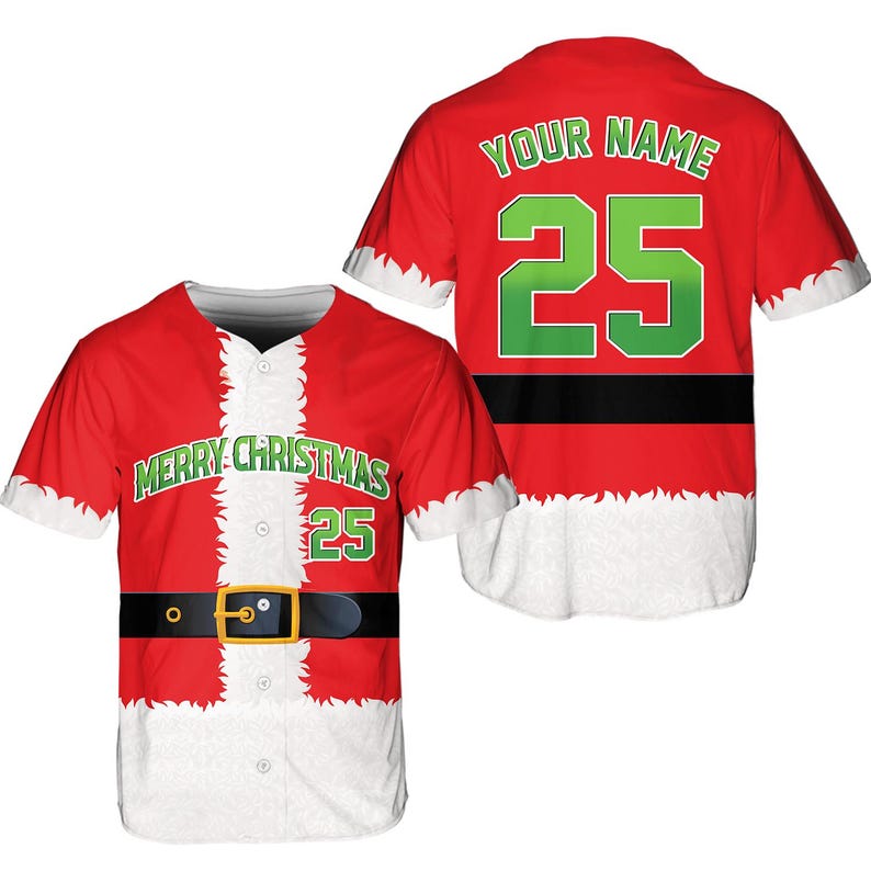 Personalized Christmas Baseball Jersey Adult Kid Youth, Custom Name Number Holiday Jersey, Funny Xmas Gift Team Uniform Santa Costume baseball jersey product view 3