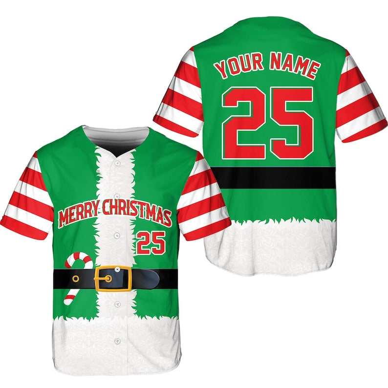 Personalized Christmas Baseball Jersey Adult Kid Youth, Custom Name Number Holiday Jersey, Funny Xmas Gift Team Uniform Santa Costume baseball jersey product view 4