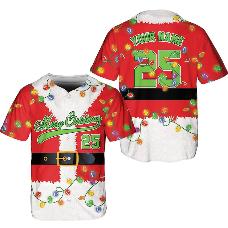 Personalized Christmas Baseball Jersey Adult Kid Youth, Custom Name Number Holiday Jersey, Funny Xmas Gift Team Uniform Santa Costume baseball jersey product view 5