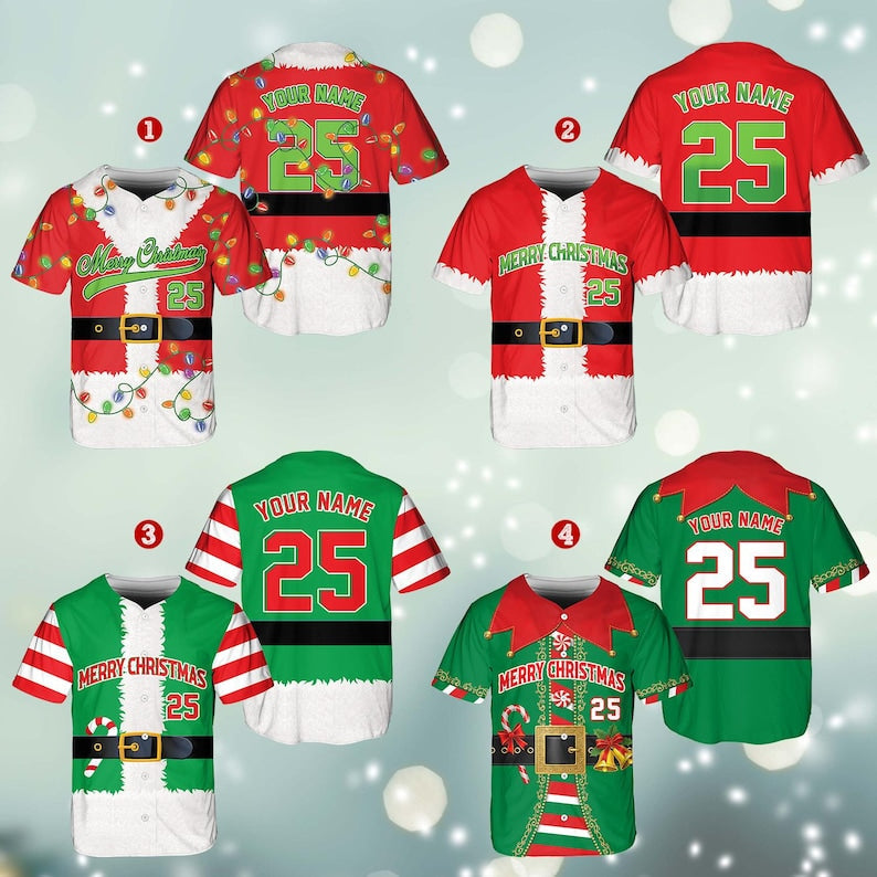 Personalized Christmas Baseball Jersey Adult Kid Youth, Custom Name Number Holiday Jersey, Funny Xmas Gift Team Uniform Santa Costume baseball jersey product view 1