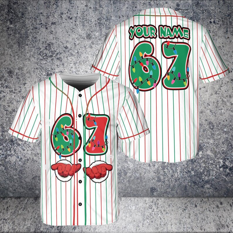Funny Christmas '67' Meme Baseball Jersey, Festive Holiday Outfit baseball jersey product view 5