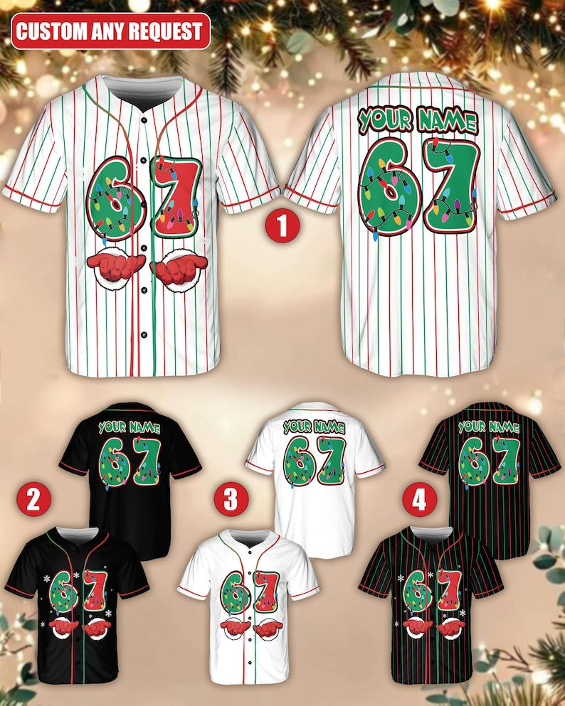 Funny Christmas '67' Meme Baseball Jersey, Festive Holiday Outfit baseball jersey product view 2