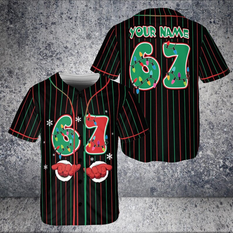 Funny Christmas '67' Meme Baseball Jersey, Festive Holiday Outfit baseball jersey product view 3