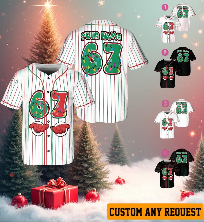 Funny Christmas '67' Meme Baseball Jersey, Festive Holiday Outfit baseball jersey product view 1