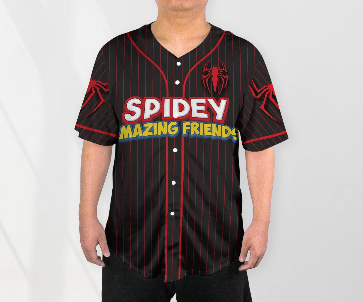 Spidey And His Amazing Friends Funny Spider Verse Baseball Jersey Team Cartoon Jersey Shirt Gift baseball jersey product view 2