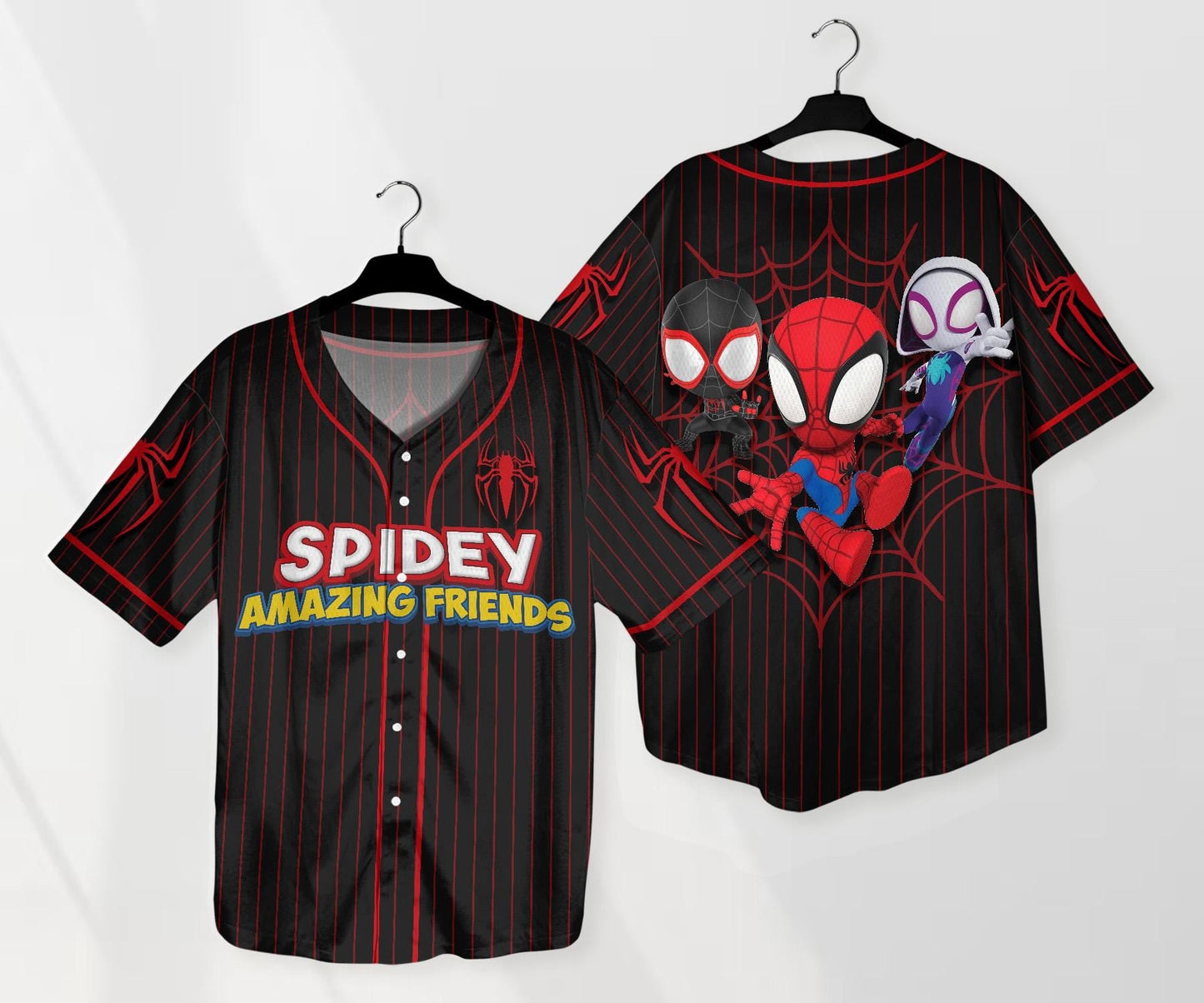 Spidey And His Amazing Friends Funny Spider Verse Baseball Jersey Team Cartoon Jersey Shirt Gift baseball jersey product view 1