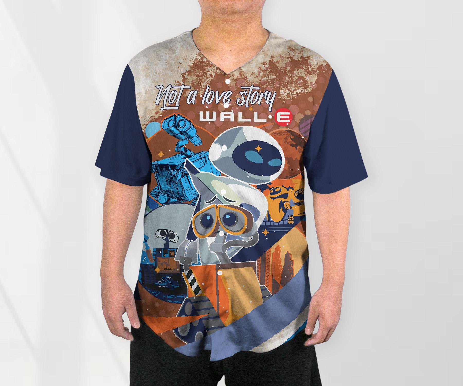 Wall-e Eve Jersey Shirt Cartoon Baseball Jersey Birthday Gifts baseball jersey product view 2
