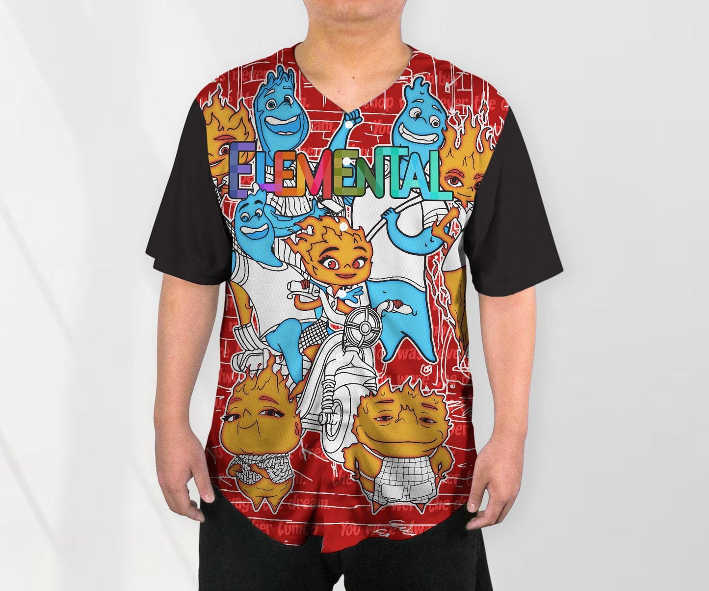 Elemental Baseball Jersey Wade Ember Jersey Cartoon Baseball Shirt Gifts baseball jersey product view 2