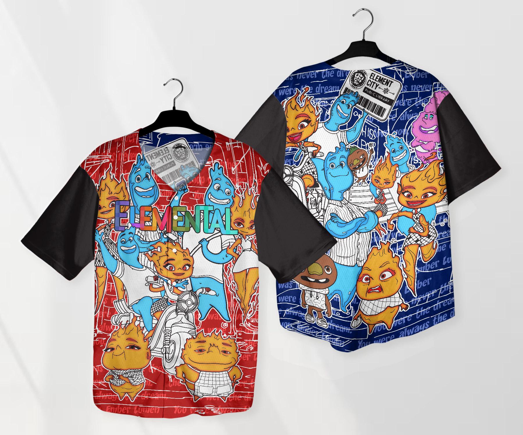 Elemental Baseball Jersey Wade Ember Jersey Cartoon Baseball Shirt Gifts baseball jersey product view 1