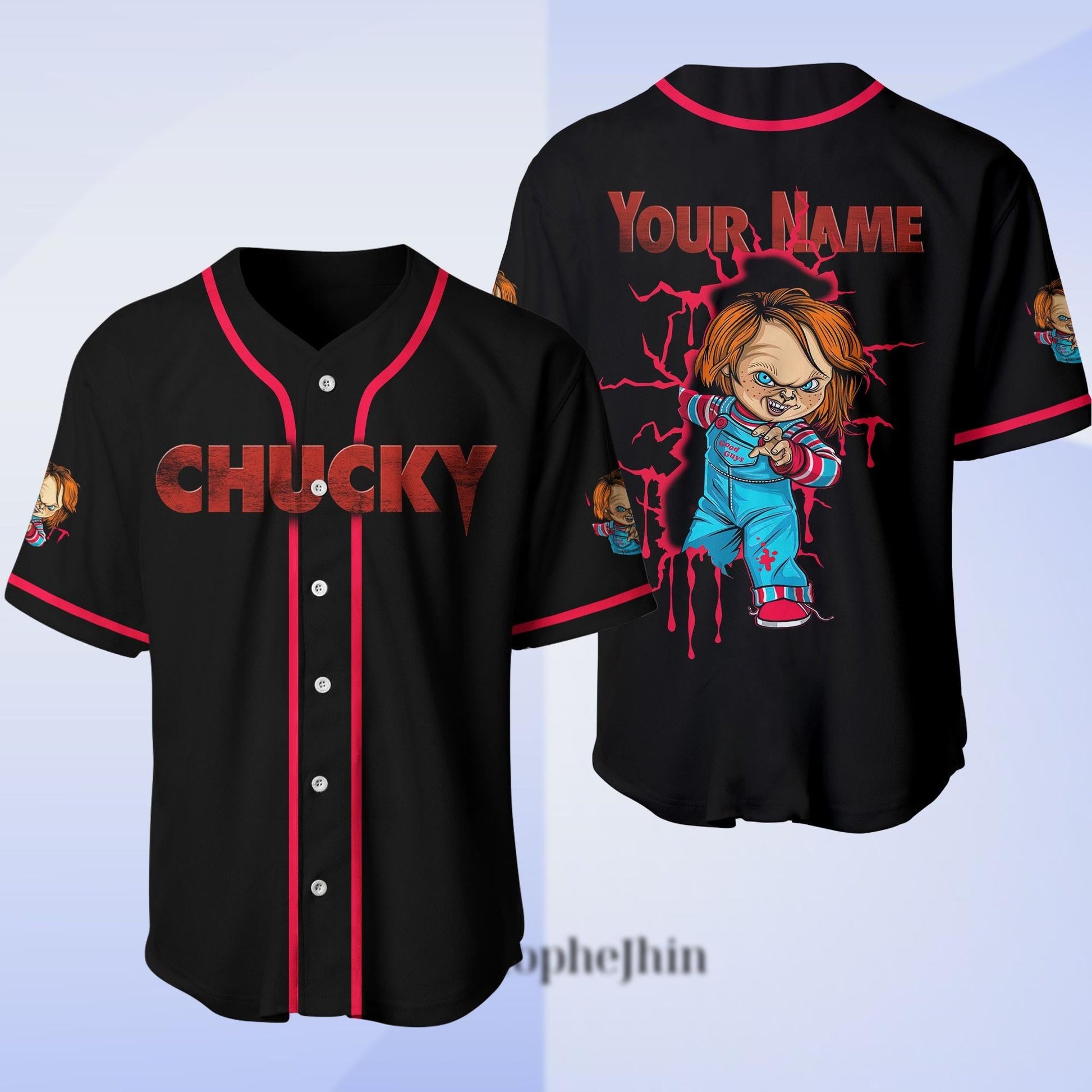 Custom Chucky Baseball Jersey, Child's Play Movie Jersey Shirt, Horror Movie Baseball Jersey, Movie Killer Baseball Jersey Shirt baseball jersey product view 1