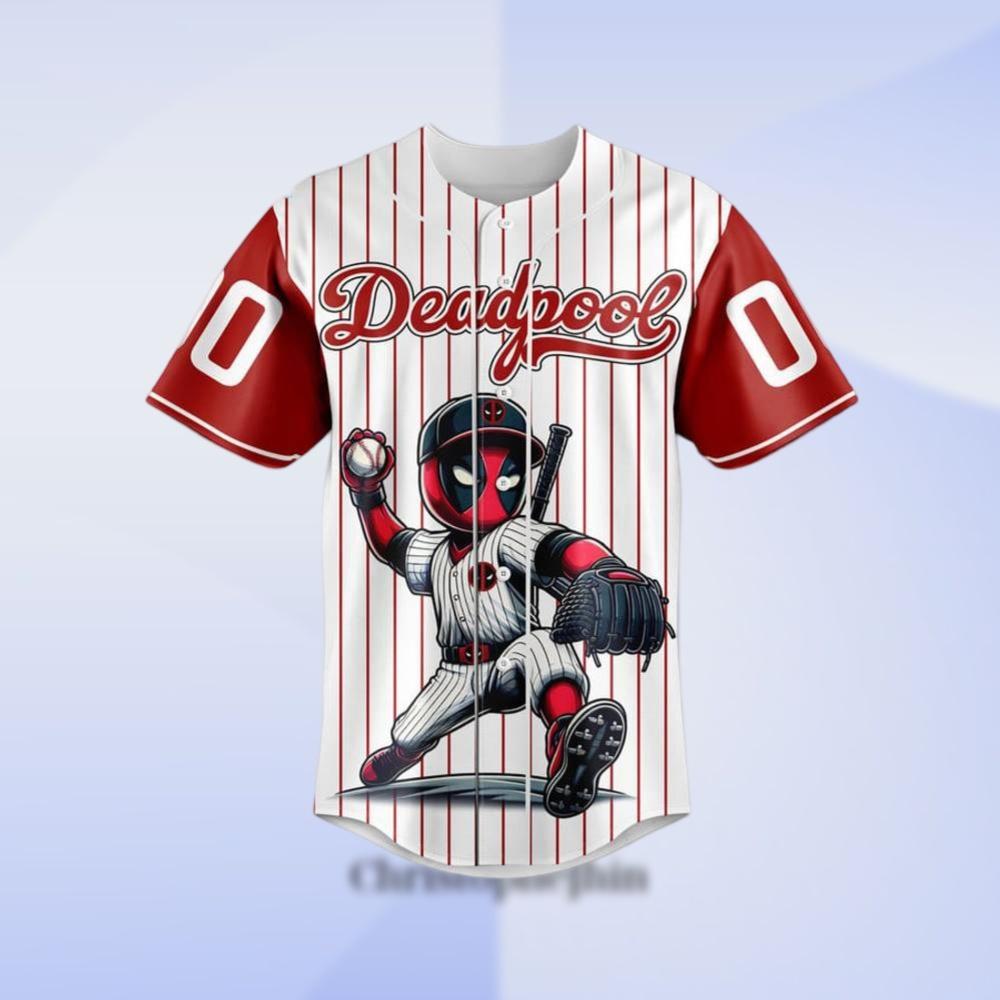 Personalized Deadpool Playing Baseball Jersey, Deadpool Playing Baseball, Deadpool Jersey, Deadpool Lover Gifts baseball jersey product view 2