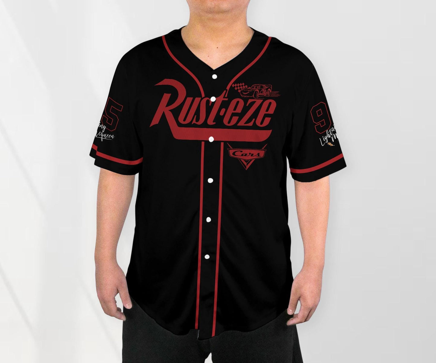 Personalized Mcqueen Baseball Jersey Custom Name Jersey Cars Lightning Jersey Cars Cartoon Shirt Gifts baseball jersey product view 2