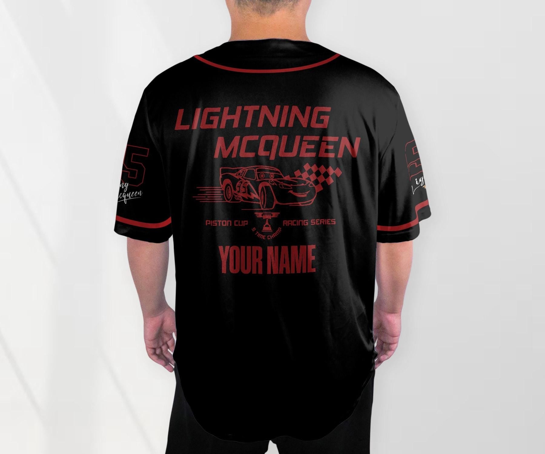 Personalized Mcqueen Baseball Jersey Custom Name Jersey Cars Lightning Jersey Cars Cartoon Shirt Gifts baseball jersey product view 3