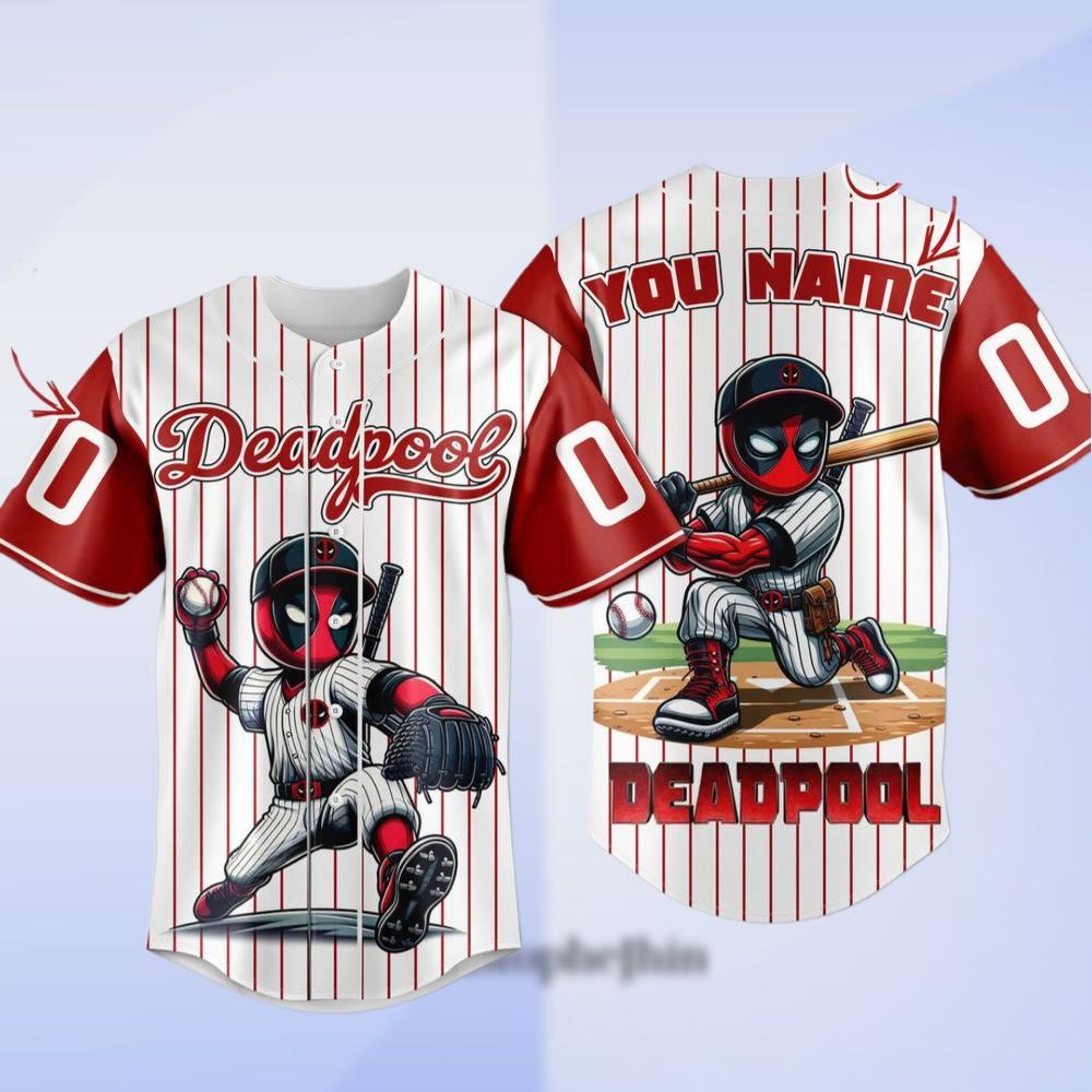 Personalized Deadpool Playing Baseball Jersey, Deadpool Playing Baseball, Deadpool Jersey, Deadpool Lover Gifts baseball jersey product view 1