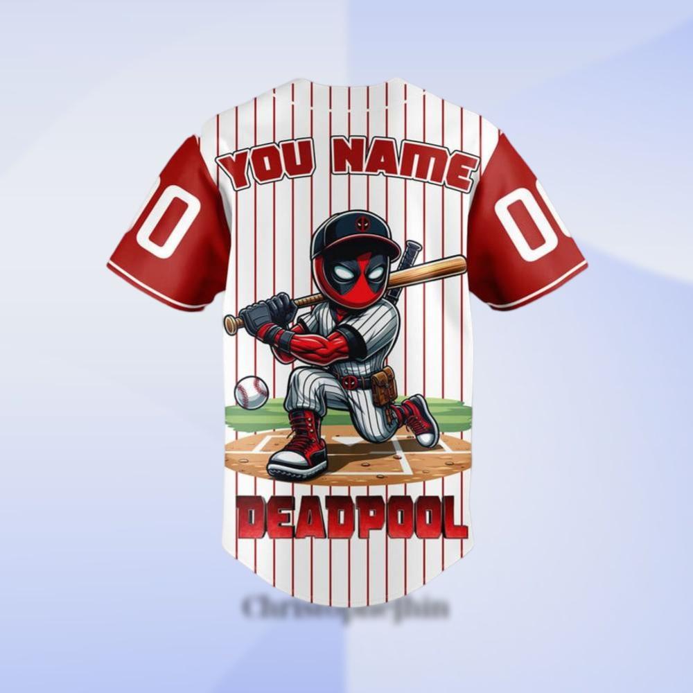 Personalized Deadpool Playing Baseball Jersey, Deadpool Playing Baseball, Deadpool Jersey, Deadpool Lover Gifts baseball jersey product view 3