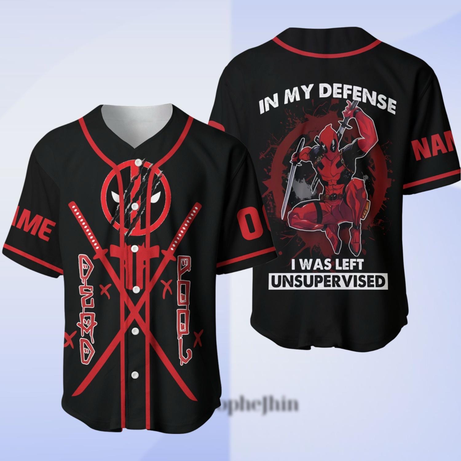 Personalized Deadpool Baseball Jersey, Deadpool 3 Movie Jersey Shirt, Best Friends Baseball Jersey, eadpool Jersey Team, Gift For Kid A baseball jersey product view 1