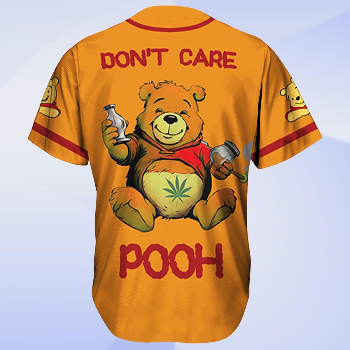 Funny Pooh Don't Care Baseball Jersey Shirt, Weed Leaf Drunk Bear Jersey, Beer Drinking Shirt Gift for Him or Her, Pooh Baseball Kids baseball jersey product view 3