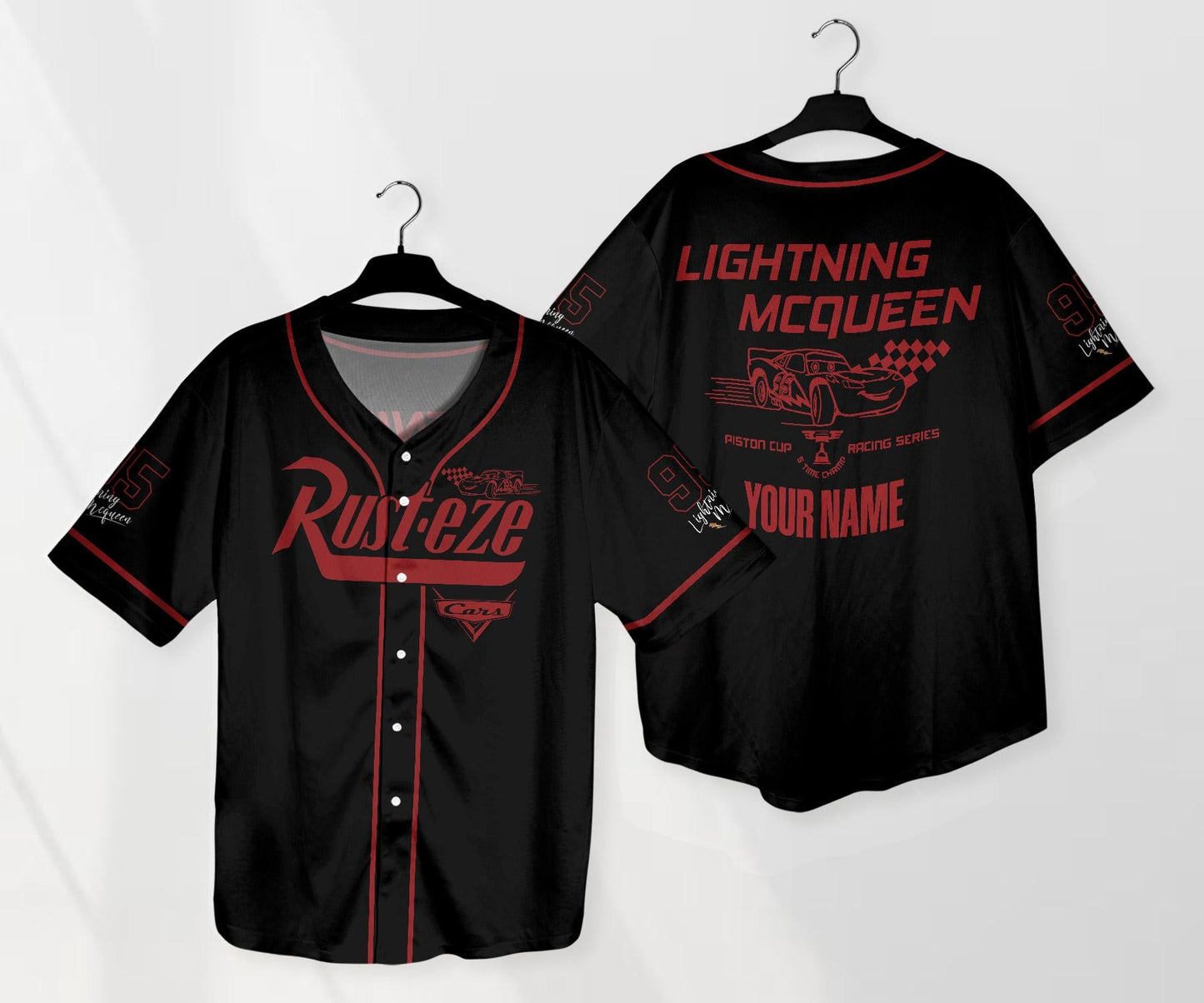 Personalized Mcqueen Baseball Jersey Custom Name Jersey Cars Lightning Jersey Cars Cartoon Shirt Gifts baseball jersey product view 1