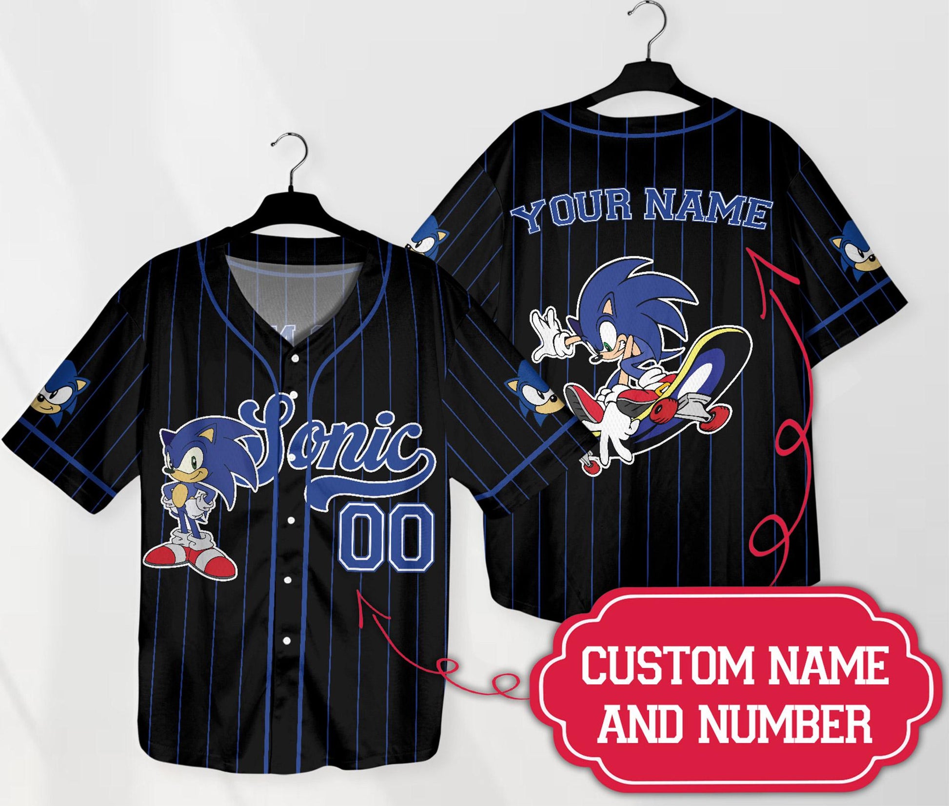 Custom Sonic Jersey Funny Sonic Party Shirt Personalized Sonic Shirt Sonic Baseball Jersey Shirt Gift baseball jersey product view 1