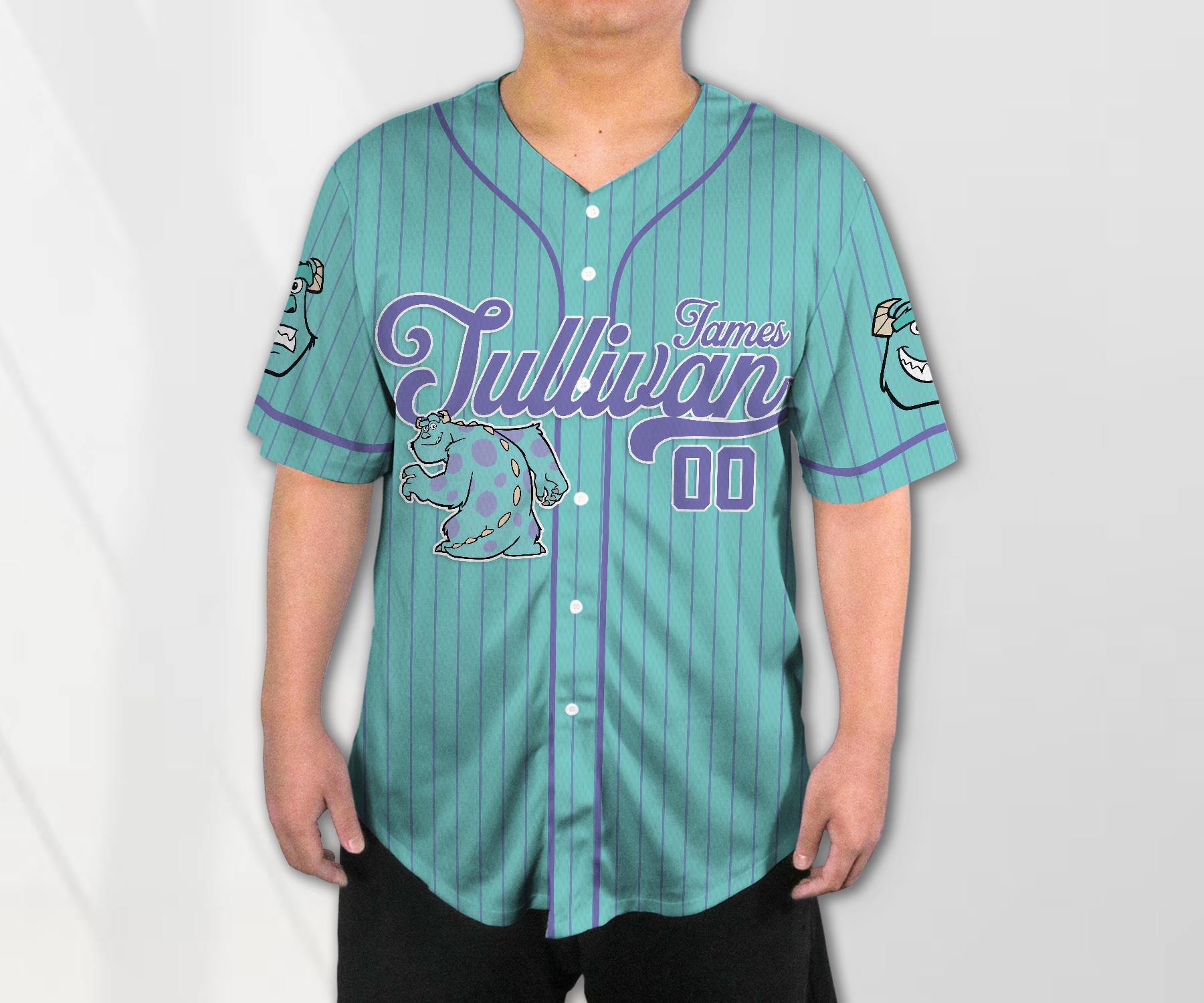 Custom Monster Inc James Sullivan Cyan Simple Baseball Jersey Personalized Baseball Team Jersey Shirt Birthday Gift For Monster Inc Fans baseball jersey product view 2