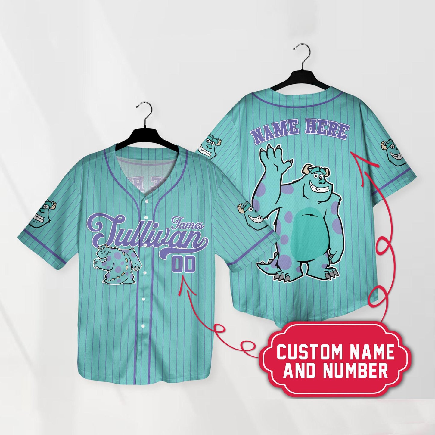 Custom Monster Inc James Sullivan Cyan Simple Baseball Jersey Personalized Baseball Team Jersey Shirt Birthday Gift For Monster Inc Fans baseball jersey product view 1