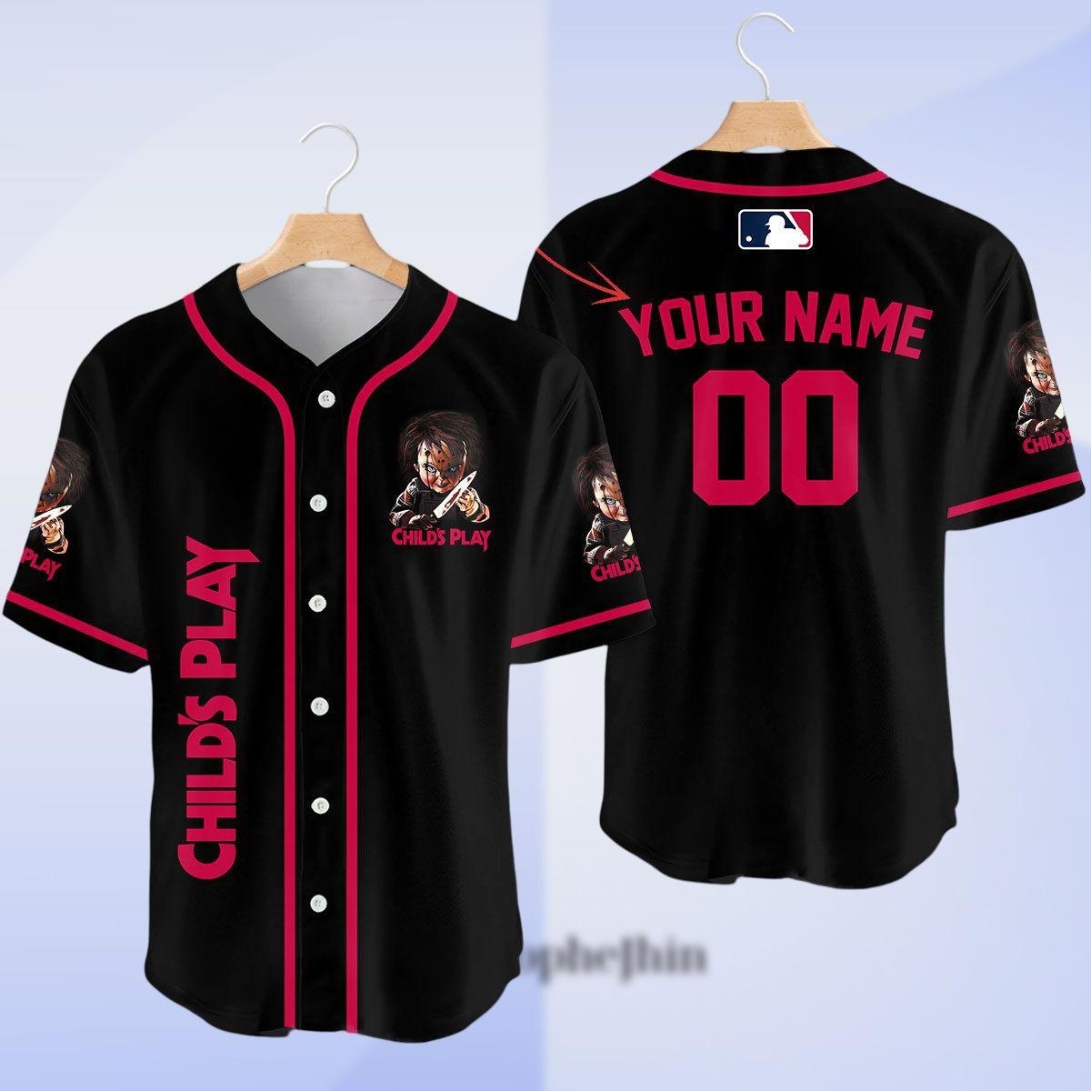 Custom Chucky Baseball Jersey, Child's Play Horror Shirt, Scary Gift for Him, Halloween Killer Doll Tee, Horror Movie Top baseball jersey product view 1