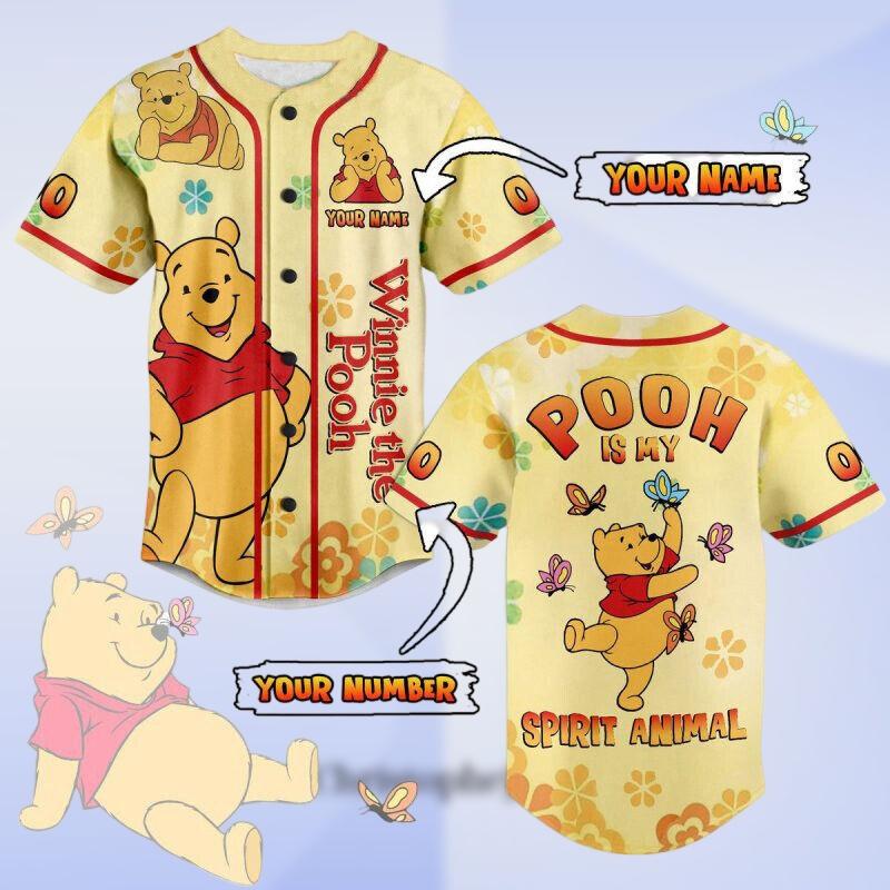 Pooh Is My Spirit Animal Baseball Jersey, Personalized Pooh Shirt, Cute Cartoon Character Top, Gift for Her, Baseball Jersey Kids baseball jersey product view 1