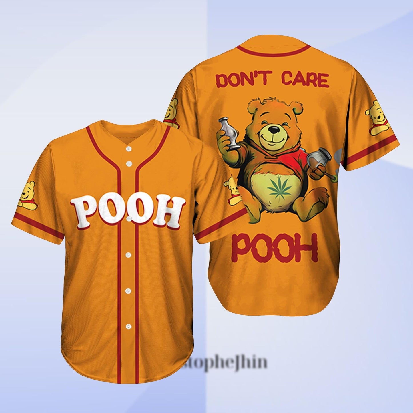 Funny Pooh Don't Care Baseball Jersey Shirt, Weed Leaf Drunk Bear Jersey, Beer Drinking Shirt Gift for Him or Her, Pooh Baseball Kids baseball jersey product view 1