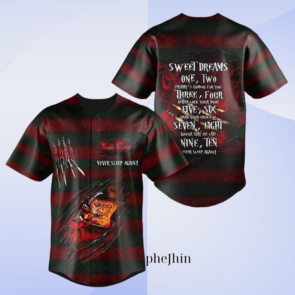 Freddy Krueger Baseball Jersey, Horror Movie Shirt, Nightmare on Elm Street Shirt, Halloween Costume Outfit, Baseball Gift For Daddy baseball jersey product view 1