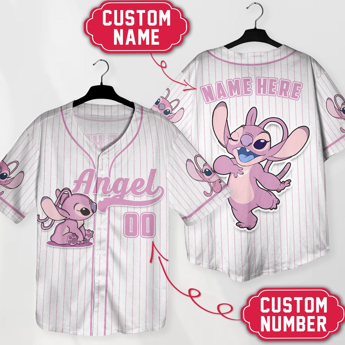 Personalized Angel Baseball Shirt Custom Name Jersey Cartoon Birthday Gift baseball jersey product view 2