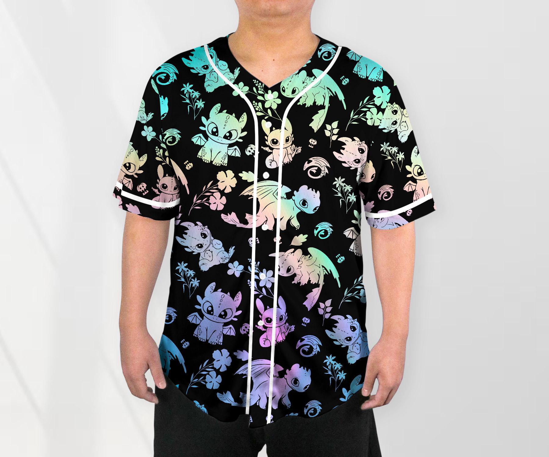 Toothless Baseball Jersey Shirt, Cute Dragon Button Up Shirt, Pastel Dragon Jersey Gift for Adults, Unisex Dragon Shirt baseball jersey product view 2