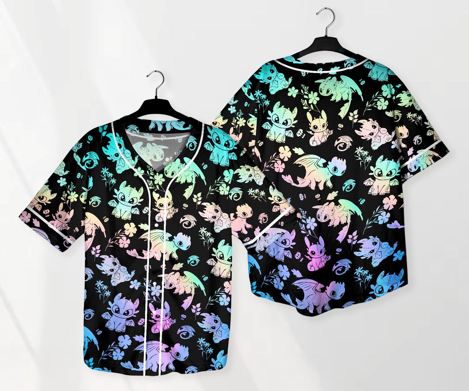 Toothless Baseball Jersey Shirt, Cute Dragon Button Up Shirt, Pastel Dragon Jersey Gift for Adults, Unisex Dragon Shirt baseball jersey product view 1