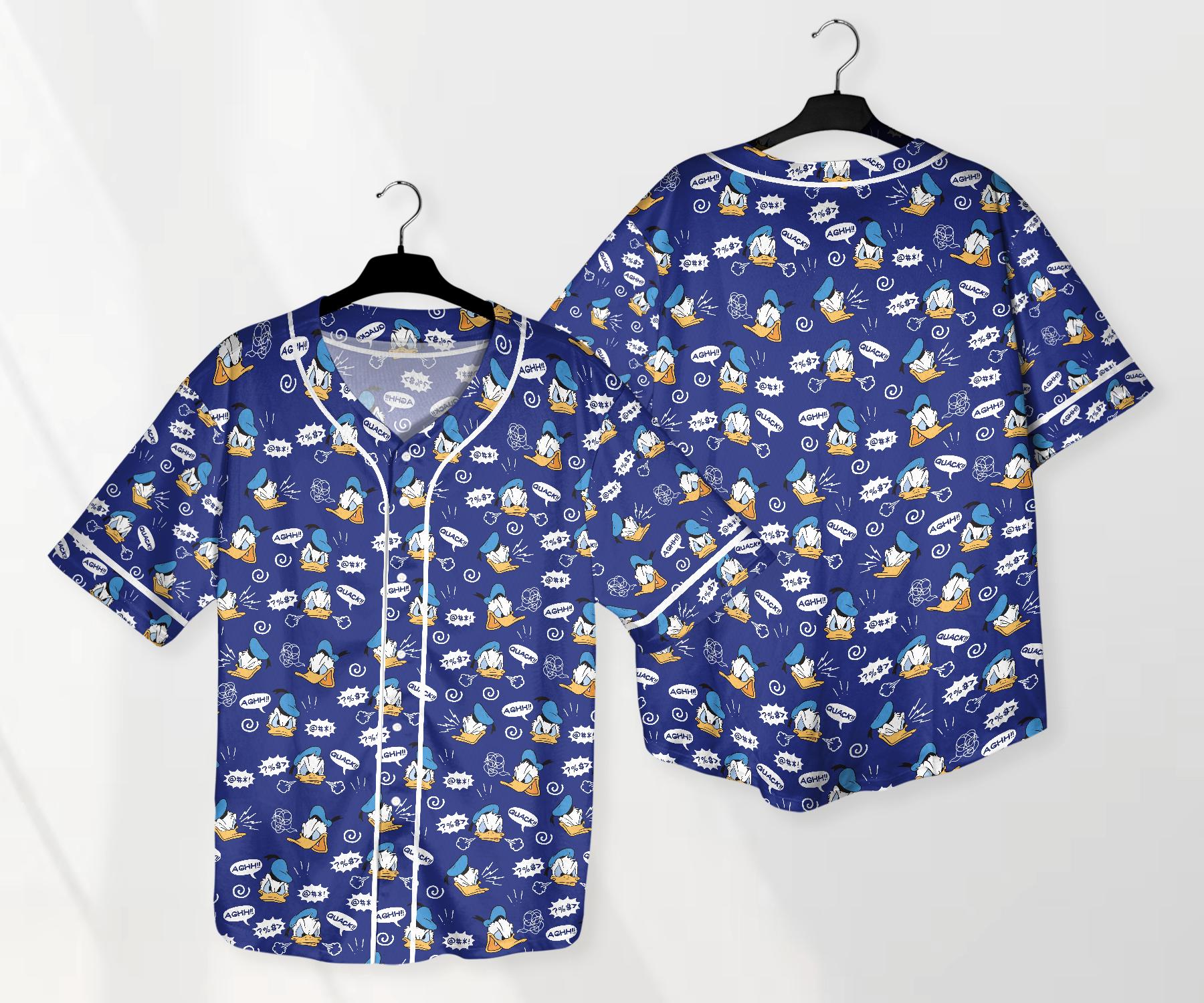 Donald Baseball Jersey Shirt, Funny Duck Button Up Shirt, Comic Style Jersey Gift for Adults, Unisex Cartoon Jersey baseball jersey product view 1