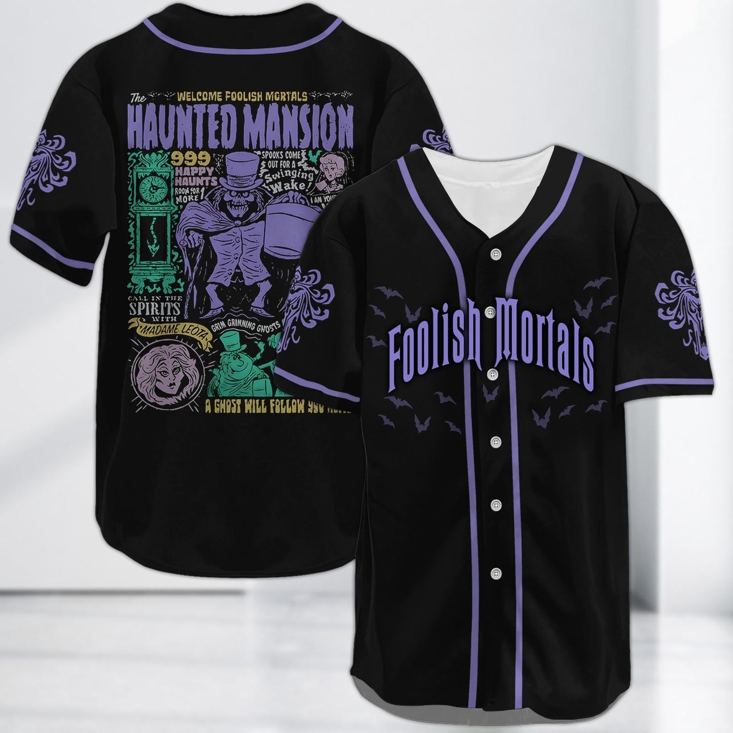 Haunted Mansion Baseball Jersey, Hitchhiking Ghosts Shirt, Foolish Mortals Jersey Shirt, Halloween Shirt baseball jersey product view 1
