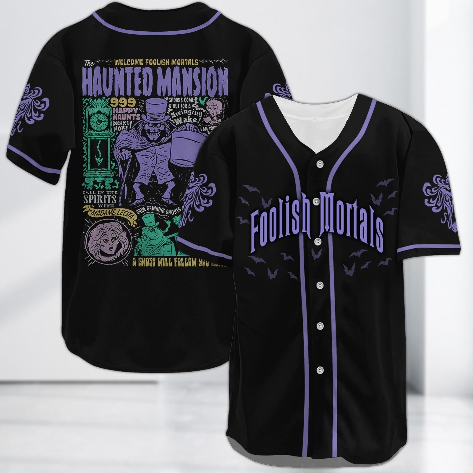 Haunted Mansion Baseball Jersey, Hitchhiking Ghosts Shirt, Foolish Mortals Jersey Shirt, Halloween Shirt baseball jersey product view 1