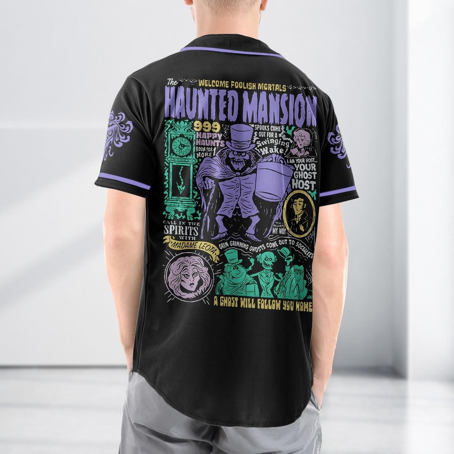 Haunted Mansion Baseball Jersey, Hitchhiking Ghosts Shirt, Foolish Mortals Jersey Shirt, Halloween Shirt baseball jersey product view 2