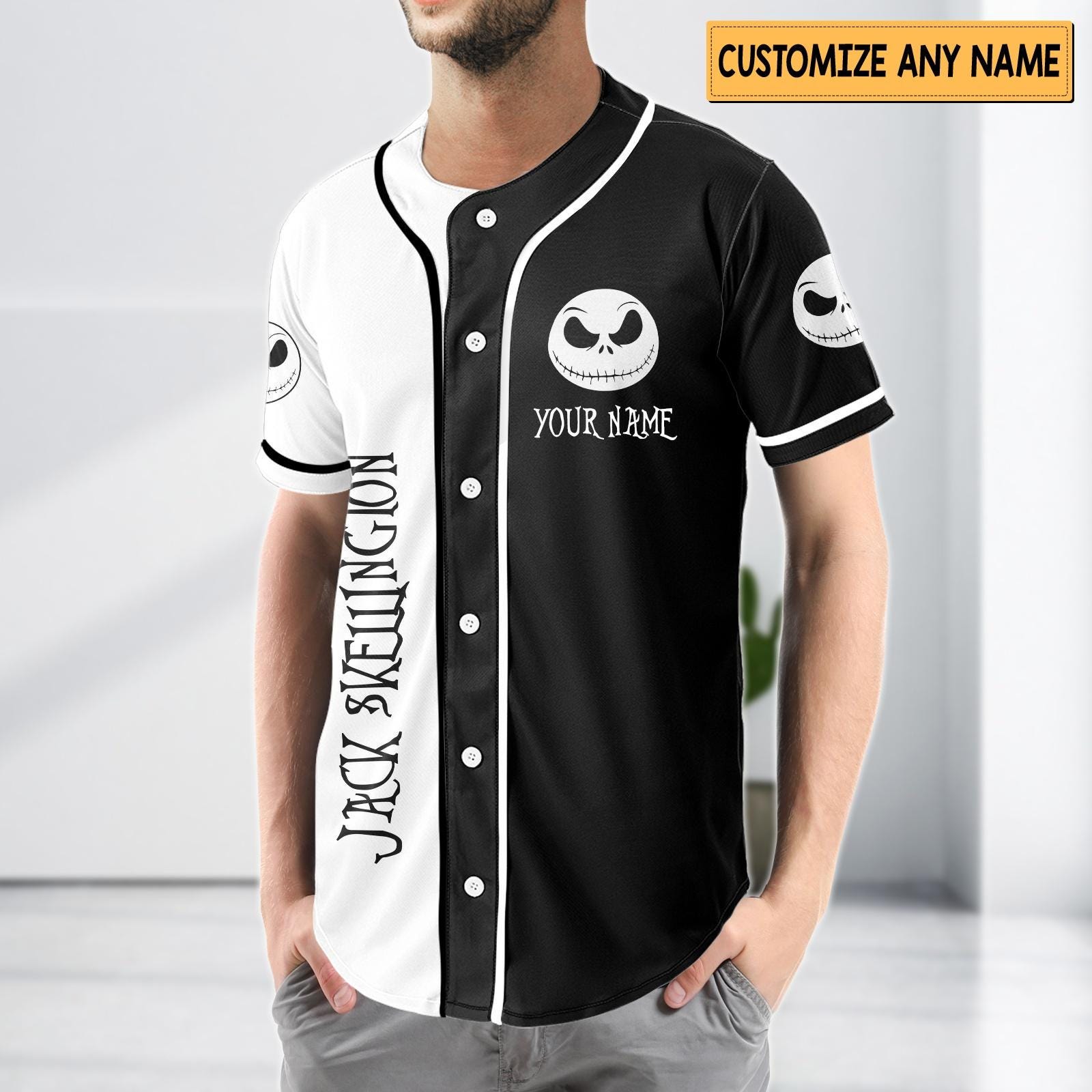 Custom Jack Skellington Baseball Jersey, Halloween Outfit, Nightmare Before Christmas Jersey Shirt, Halloween Jersey baseball jersey product view 3