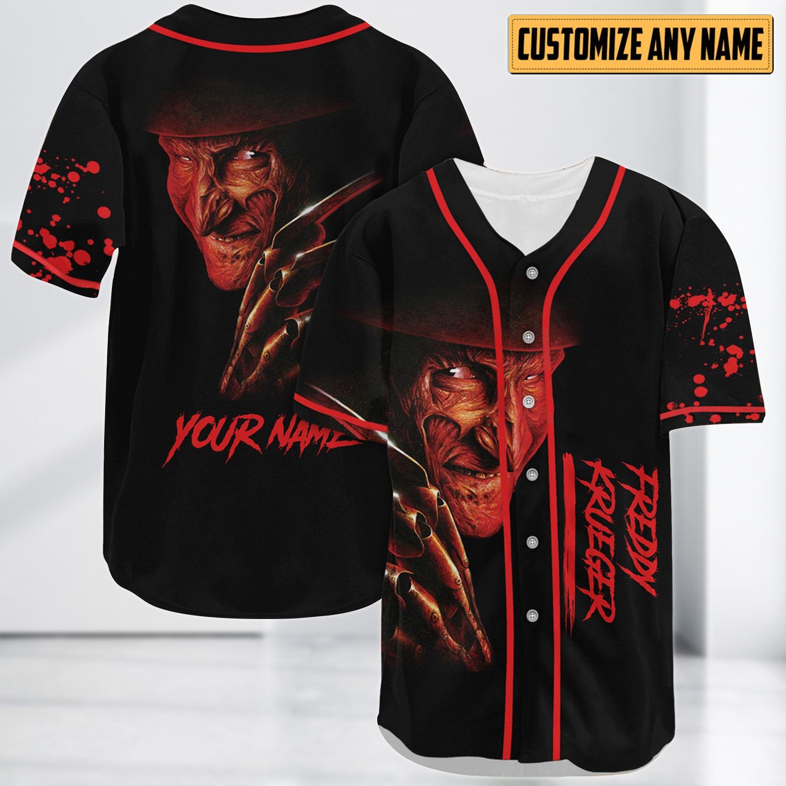 Custom Freddy Krueger Baseball Jersey, Halloween Horror Shirt, Scary Movie Jersey Shirt, Halloween Gift For Kids baseball jersey product view 1