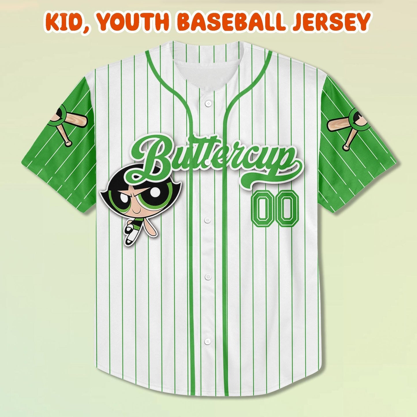 Custom Buttercup Baseball Jersey, Kid Youth Adult Jersey, Personalized Name Number Shirt, Power Cartoon Team Jersey, Gift for Fans baseball jersey product view 2